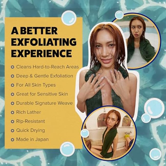 GOSHI Exfoliating Shower Towel - Rip-Resistant Exfoliating Washcloth for All Skin Types - Moss Green - Made in Japan - Image 3